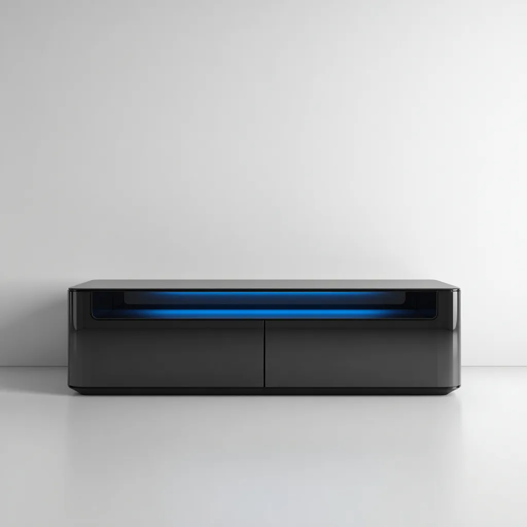 Meuble TV en bois laqué avec LED 140x40x45 cm - noir - design moderne avec éclairage ambiant-Craftete