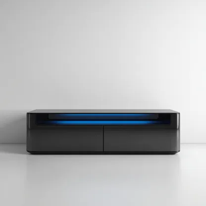 Meuble TV en bois laqué avec LED 140x40x45 cm - noir - design moderne avec éclairage ambiant-Craftete