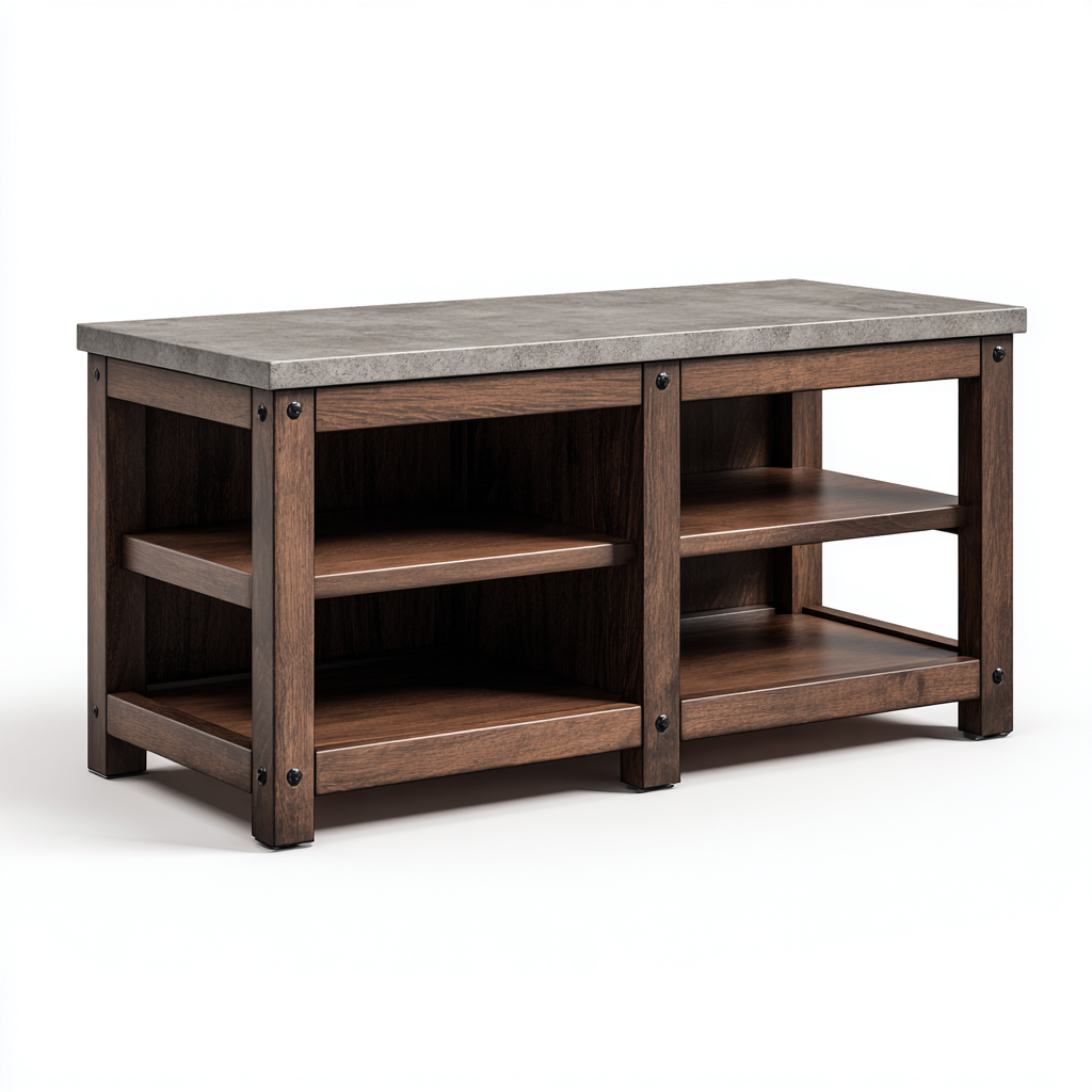 Meuble à chaussures bois et béton 95x35x50 cm - marron - style industriel-Craftete