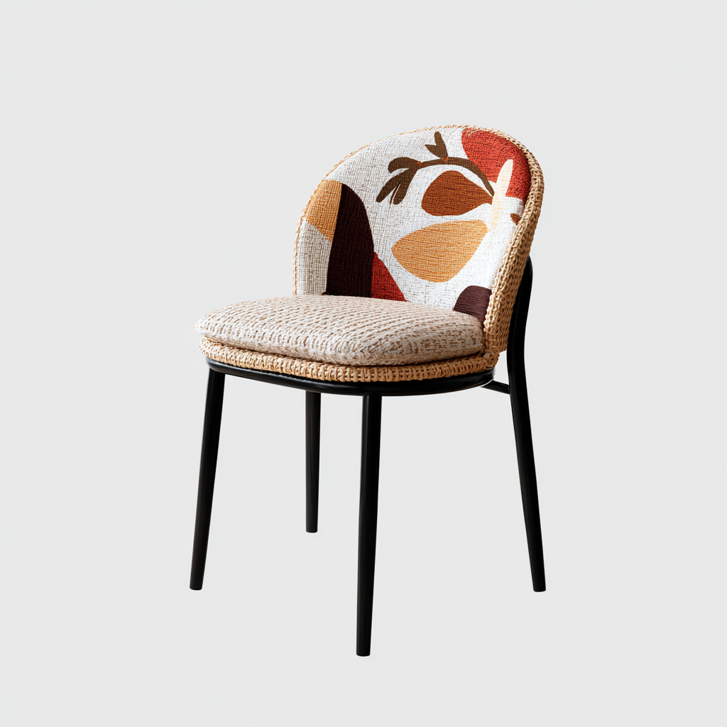 Chaise de jardin rotin et métal - 49x55x84 cm - beige-noir - style artistique moderne-Craftete