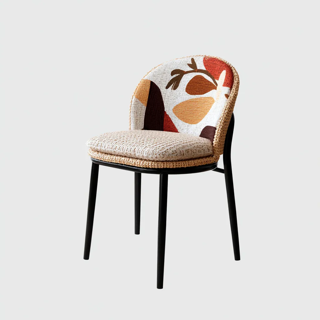 Chaise de jardin rotin et métal - 49x55x84 cm - beige-noir - style artistique moderne-Craftete