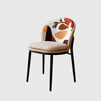 Chaise de jardin rotin et métal - 49x55x84 cm - beige-noir - style artistique moderne-Craftete