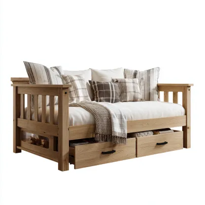 Canapé-lit bois 205x100x95 cm chêne naturel style campagne-Craftete