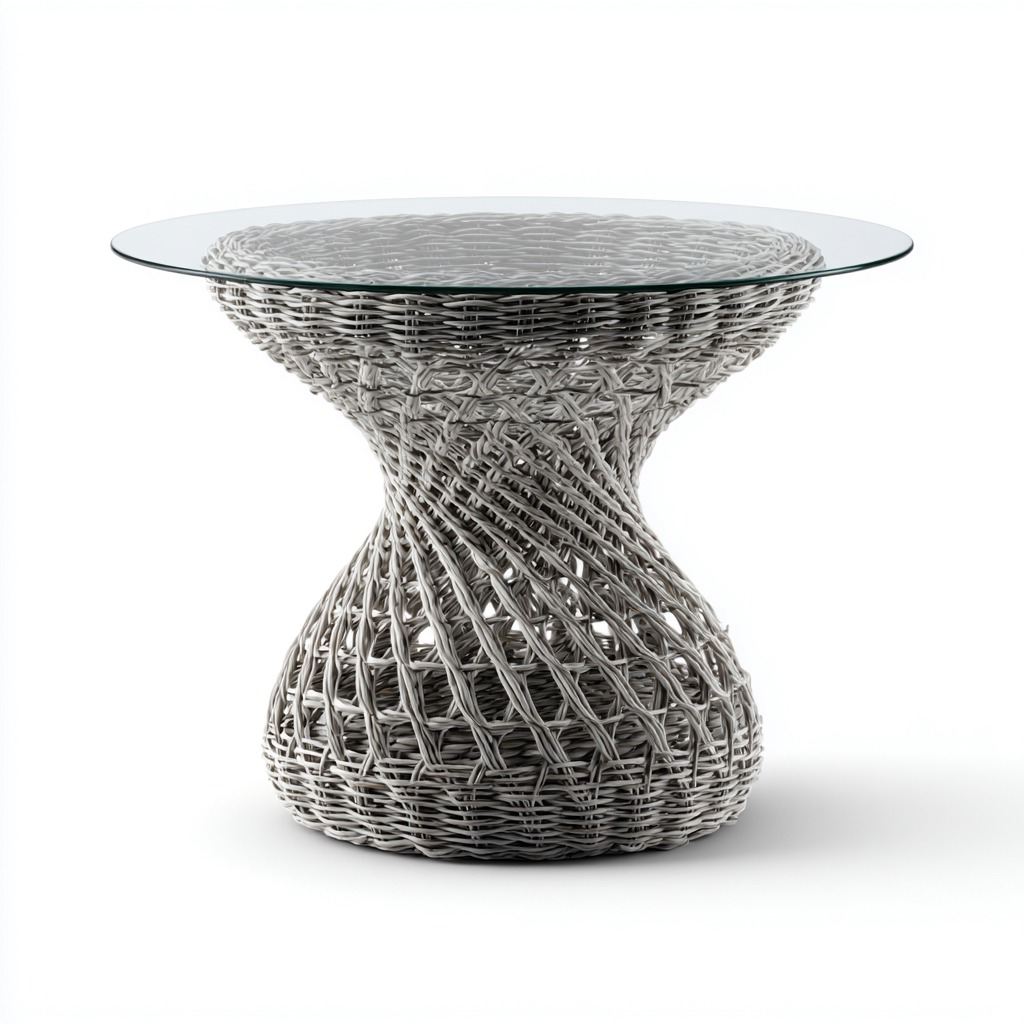 Table de jardin ronde en résine tressée et verre - 90x90x75 cm - gris - design contemporain-Craftete