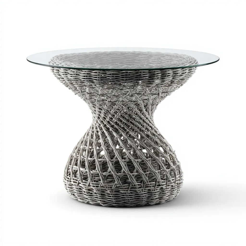 Table de jardin ronde en résine tressée et verre - 90x90x75 cm - gris - design contemporain-Craftete