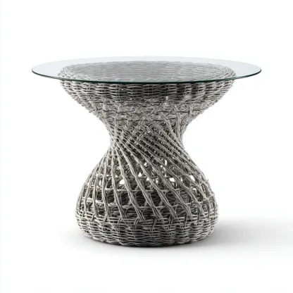 Table de jardin ronde en résine tressée et verre - 90x90x75 cm - gris - design contemporain-Craftete