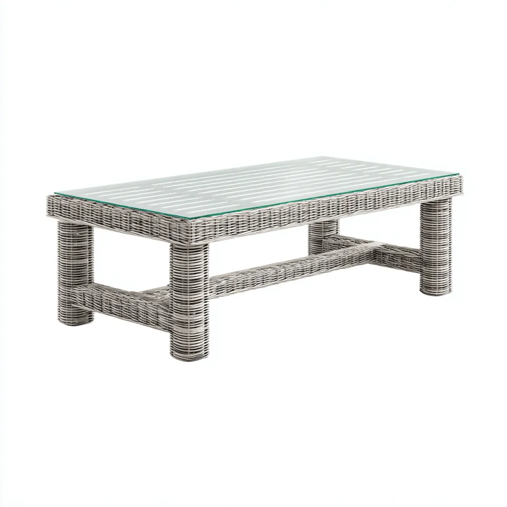 Table de jardin rectangulaire en résine tressée et verre - 110x60x45 cm - gris - style contemporain-Craftete