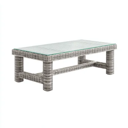 Table de jardin rectangulaire en résine tressée et verre - 110x60x45 cm - gris - style contemporain-Craftete