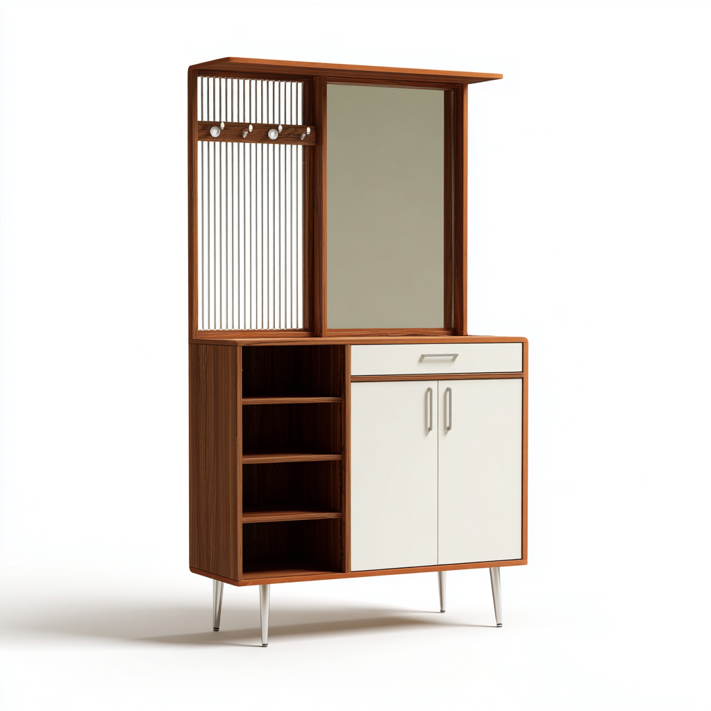 Porte-manteau avec miroir 100x40x180 cm - marron-blanc - style moderne rétro-Craftete