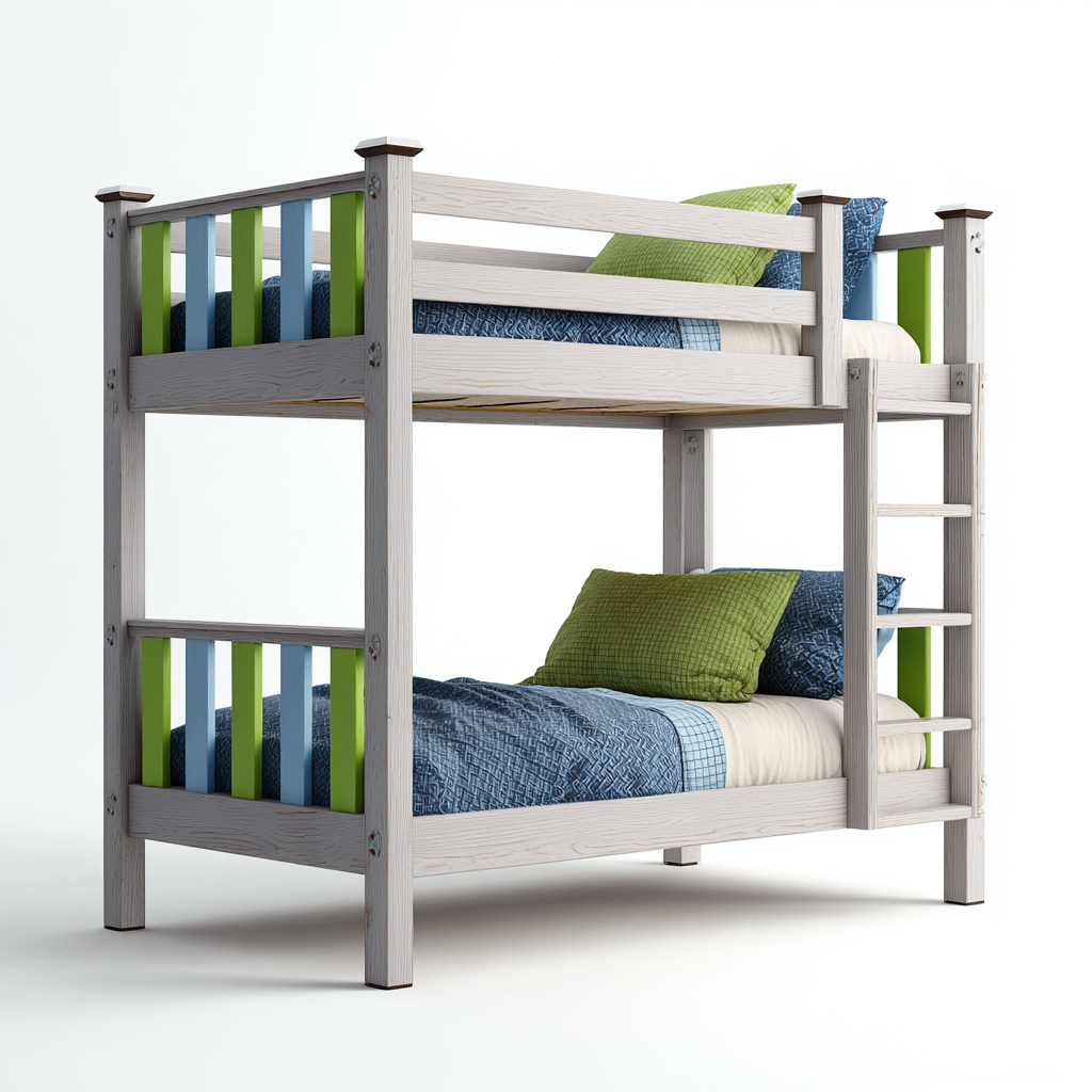 Lit superposé bois 200x100x160 cm - gris clair - structure robuste - style contemporain-Craftete