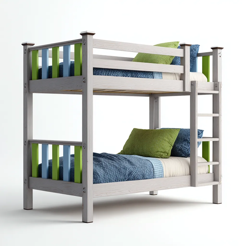 Lit superposé bois 200x100x160 cm - gris clair - structure robuste - style contemporain-Craftete