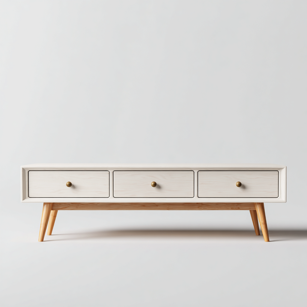 Meuble TV bois et MDF 150x40x45 cm - blanc-bois - style scandinave moderne-Craftete