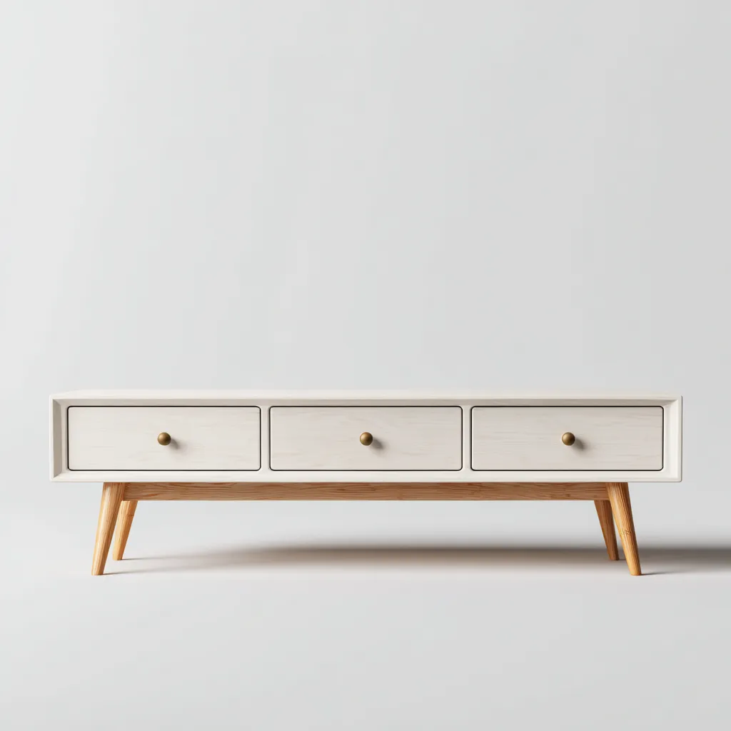 Meuble TV bois et MDF 150x40x45 cm - blanc-bois - style scandinave moderne-Craftete