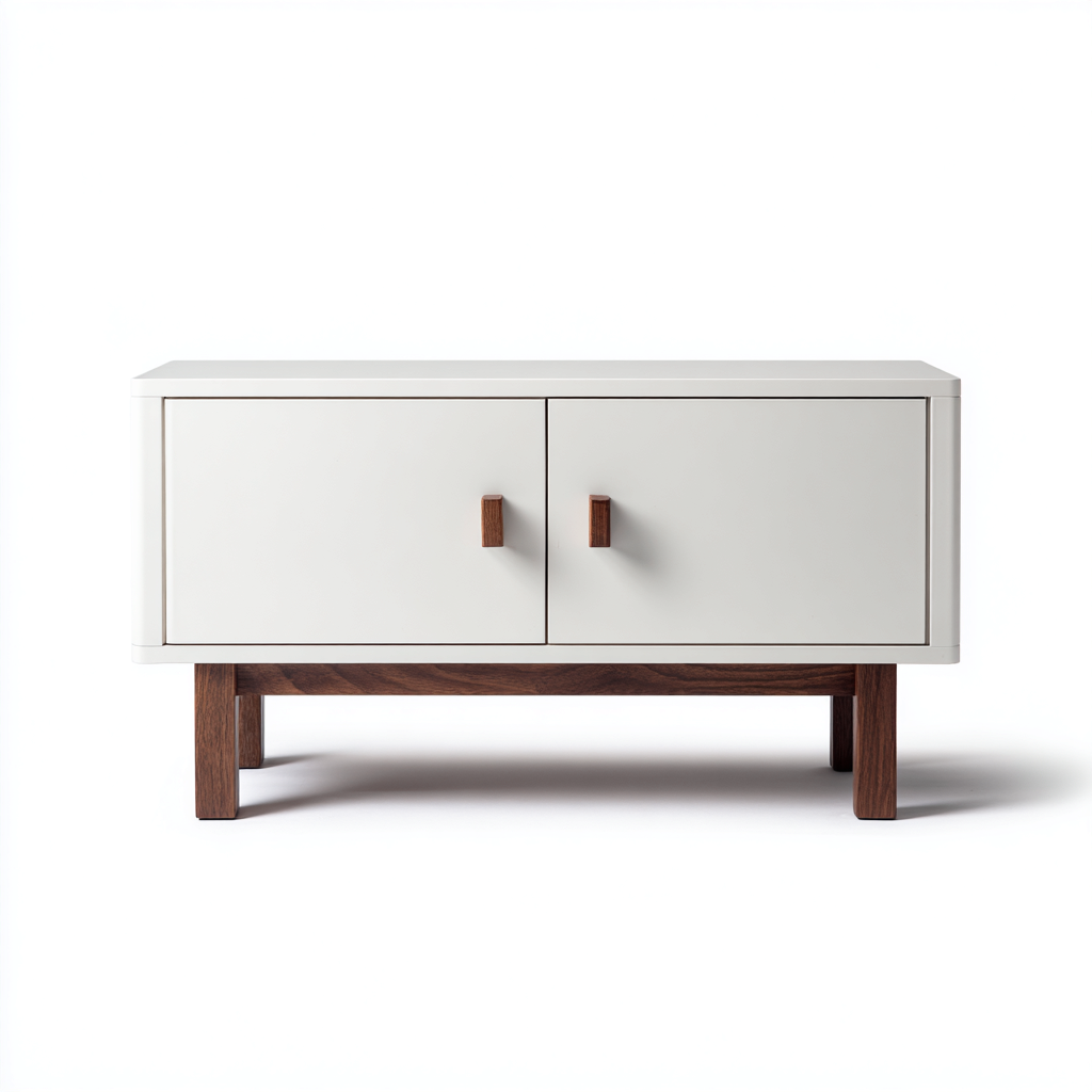 Meuble TV MDF bois 100x40x55 cm blanc-marron style scandinave-Craftete