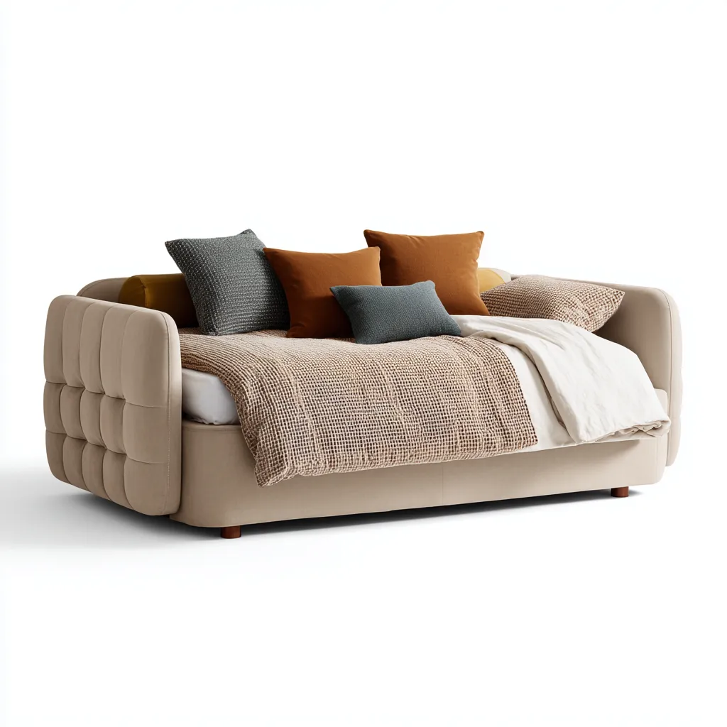 Canapé-lit tissu 205x100x90 cm beige style contemporain-Craftete