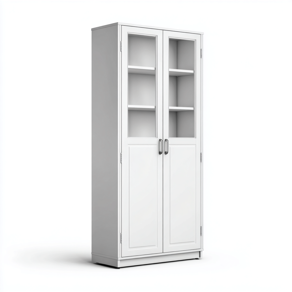 Bibliothèque en bois et verre 90x35x190 cm - blanc - style moderne-Craftete