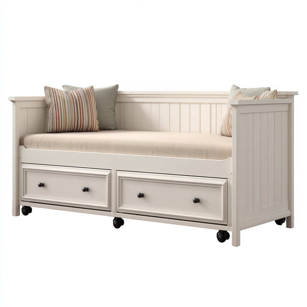 Canapé-lit bois 200x90x85 cm beige style classique-Craftete