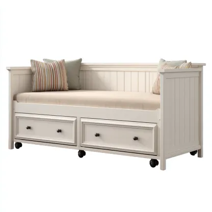 Canapé-lit bois 200x90x85 cm beige style classique-Craftete