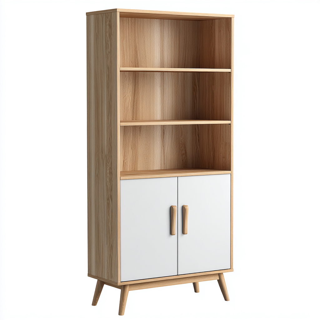 Bibliothèque en bois et MDF 80x35x170 cm - blanc - style scandinave-Craftete
