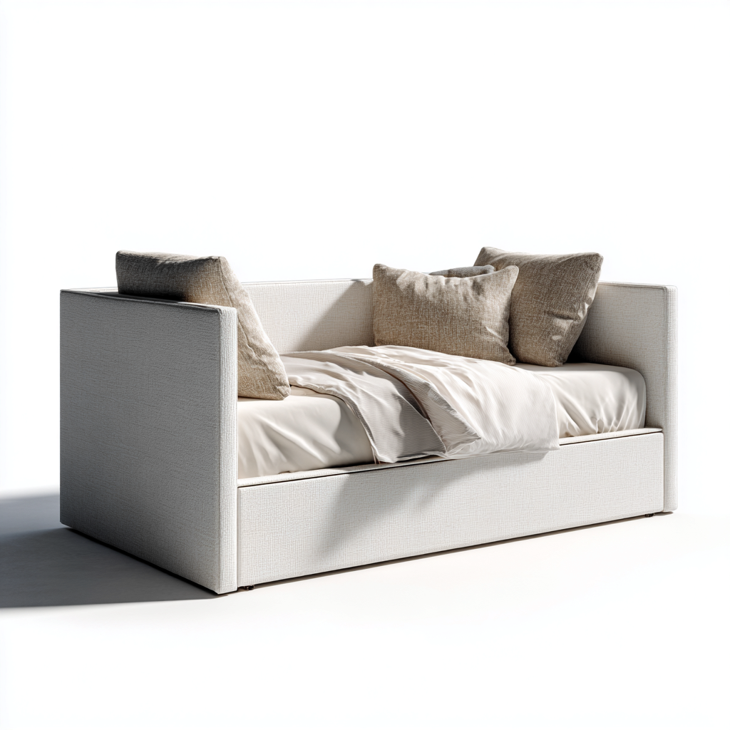 Canapé-lit tissu 200x95x85 cm beige style contemporain-Craftete
