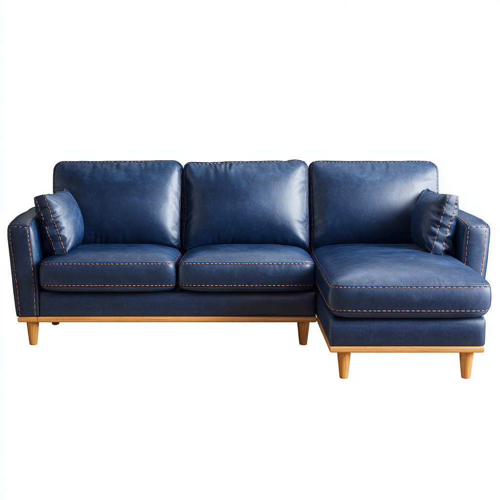 Canapé d'angle en cuir synthétique 260x165x85 cm - bleu - style moderne nordique-Craftete