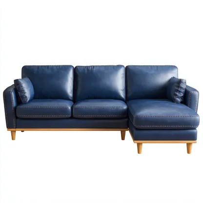 Canapé d'angle en cuir synthétique 260x165x85 cm - bleu - style moderne nordique-Craftete