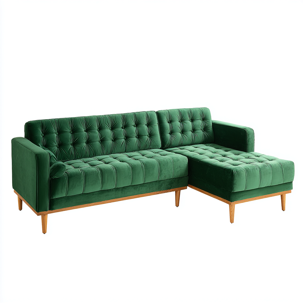 Canapé d'angle en velours 260x170x85 cm - vert - style vintage moderne-Craftete