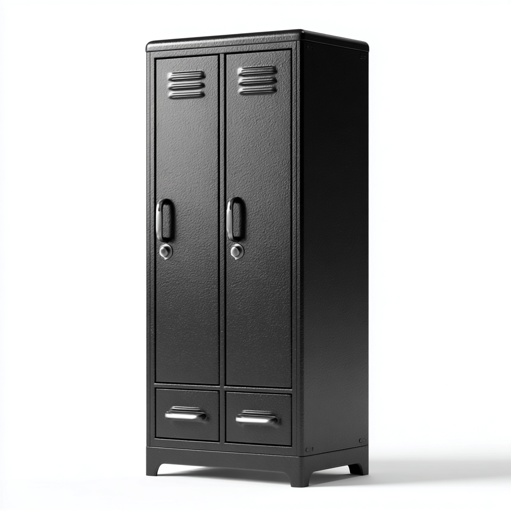 Armoire de bureau en métal à deux portes avec deux tiroirs 80x40x180 cm - noir - style industriel moderne-Craftete