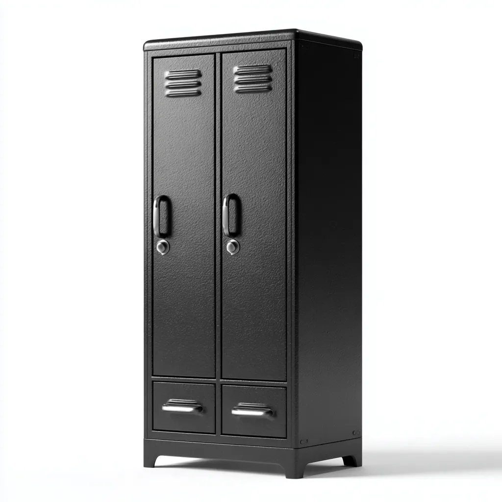 Armoire de bureau en métal à deux portes avec deux tiroirs 80x40x180 cm - noir - style industriel moderne-Craftete