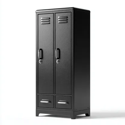 Armoire de bureau en métal à deux portes avec deux tiroirs 80x40x180 cm - noir - style industriel moderne-Craftete