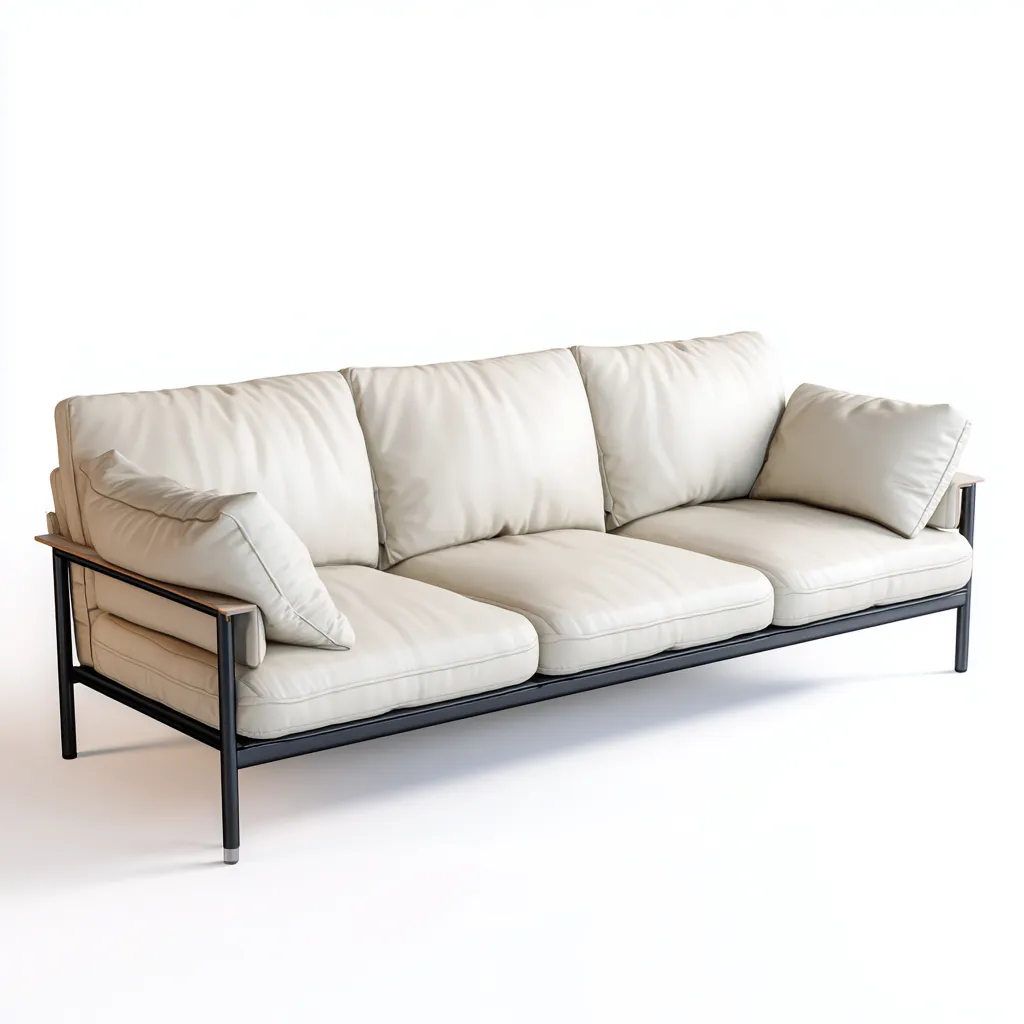 Canapé 3 places cuir véritable 215x90x85 cm - beige - design moderne-Craftete