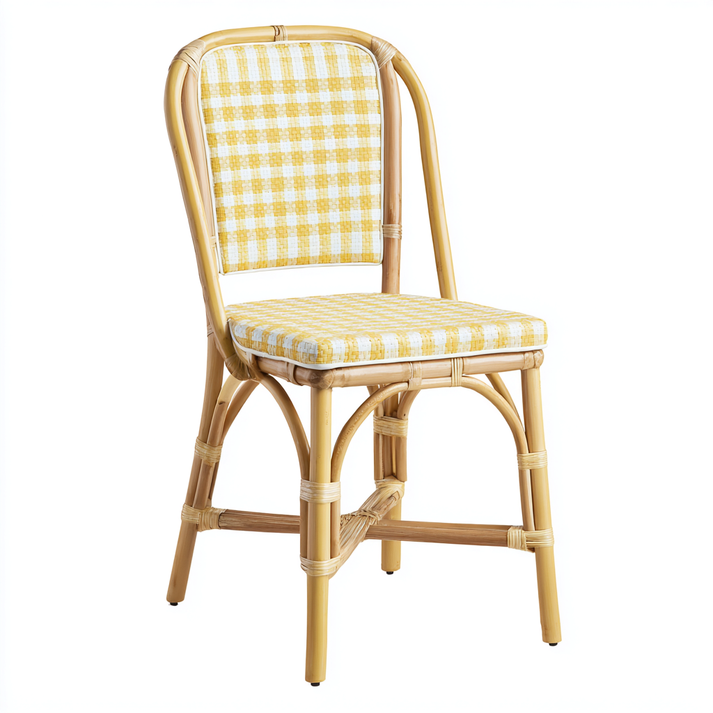 Chaise de jardin rotin synthétique - 46x54x87 cm - jaune-blanc - style bistrot parisien-Craftete