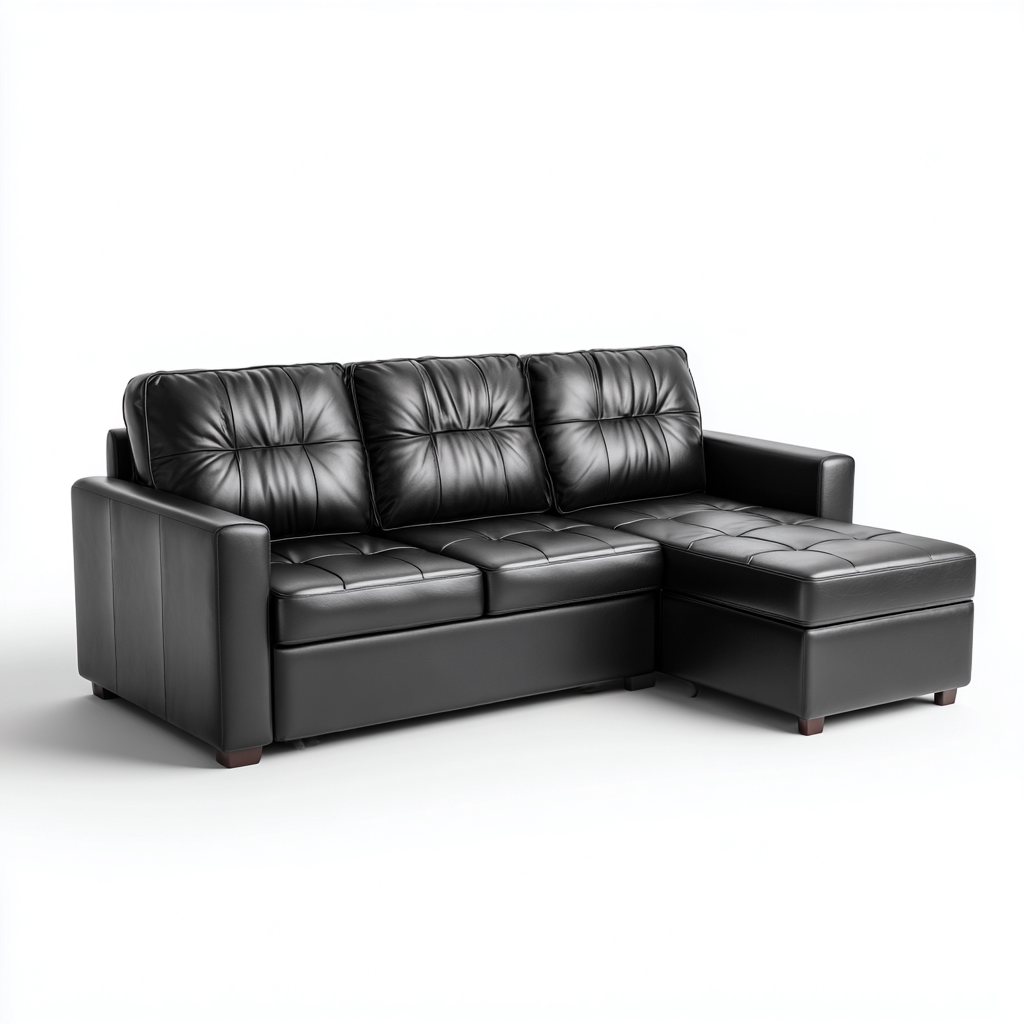 Canapé d'angle en cuir synthétique 255x160x85 cm - noir - style moderne-Craftete