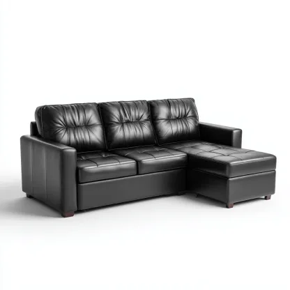 Canapé d'angle en cuir synthétique 255x160x85 cm - noir - style moderne-Craftete