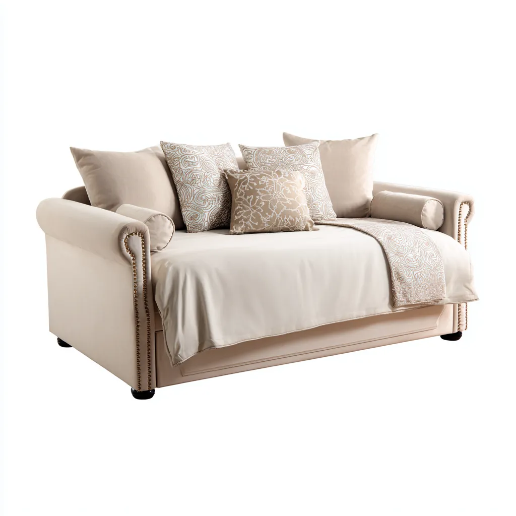 Canapé-lit velours 205x100x90 cm beige style classique-Craftete
