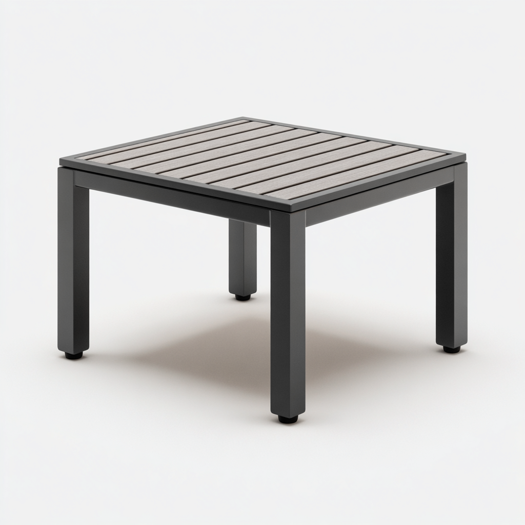 Table de jardin carrée en aluminium et bois - 50x50x45 cm - noir-naturel - style moderne-Craftete