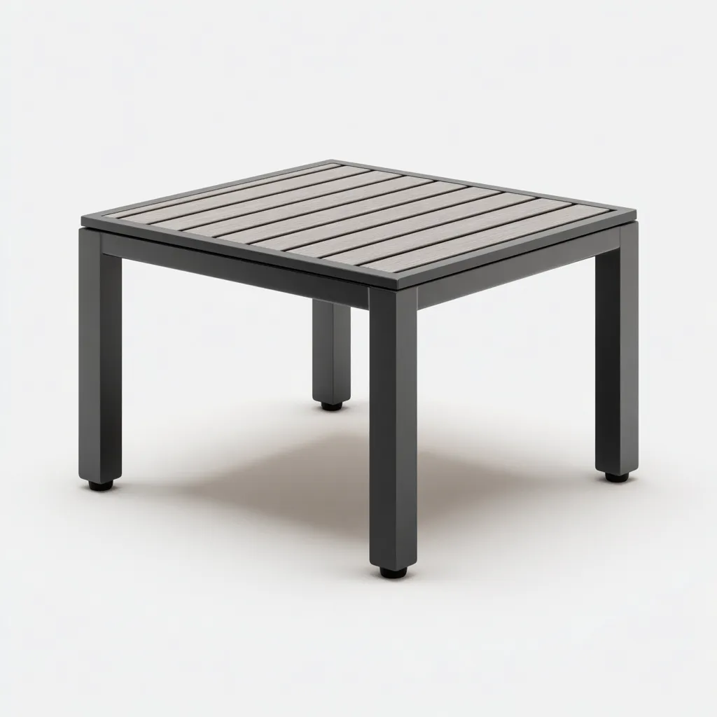 Table de jardin carrée en aluminium et bois - 50x50x45 cm - noir-naturel - style moderne-Craftete