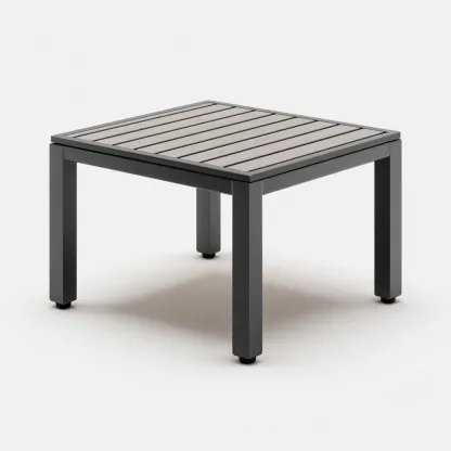 Table de jardin carrée en aluminium et bois - 50x50x45 cm - noir-naturel - style moderne-Craftete