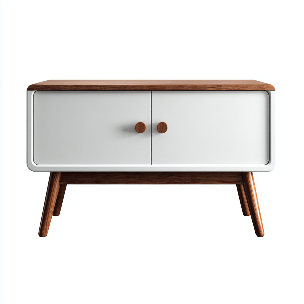 Meuble TV bois MDF 80x40x55 cm blanc-marron style scandinave-Craftete