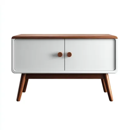 Meuble TV bois MDF 80x40x55 cm blanc-marron style scandinave-Craftete