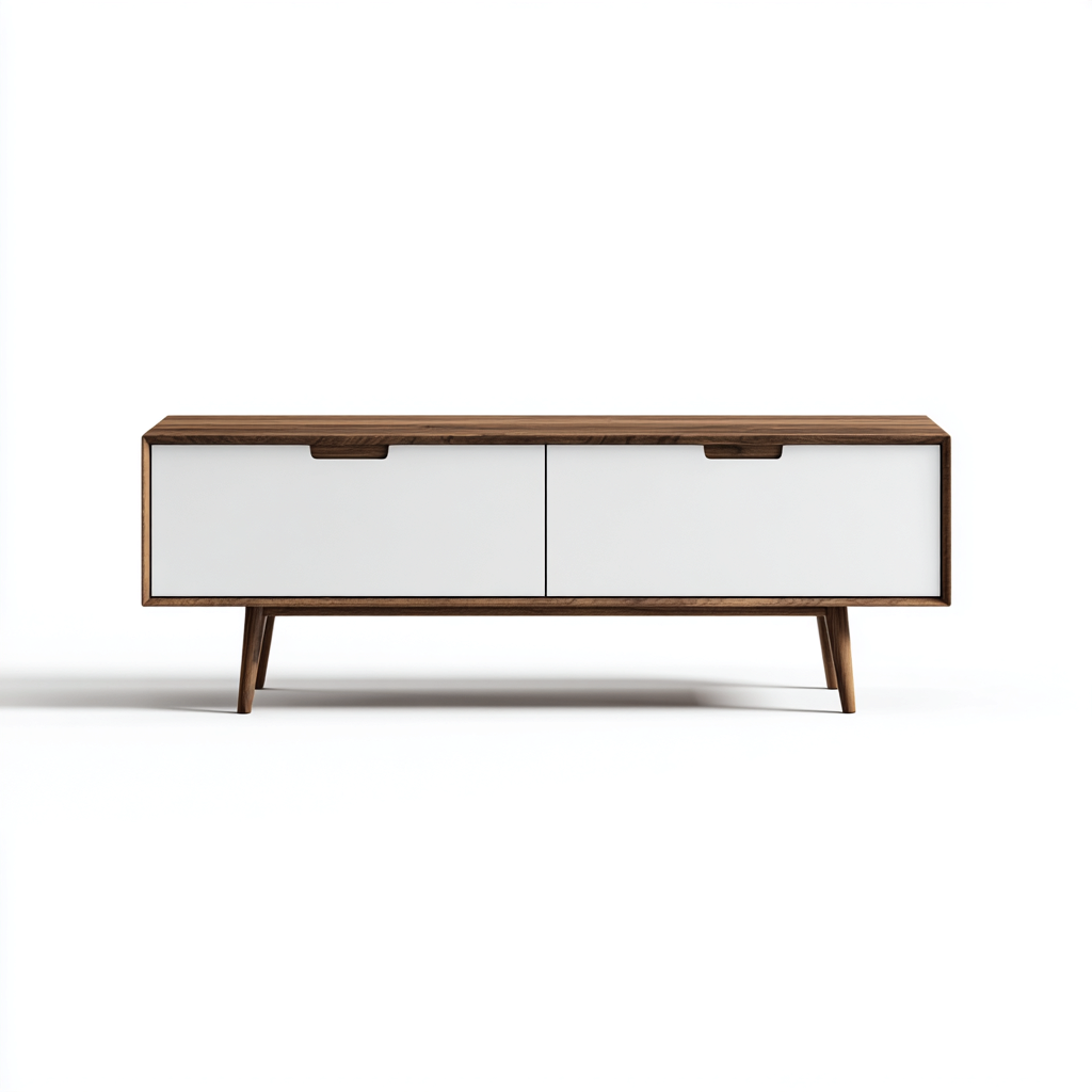 Meuble TV bois MDF 130x40x48 cm blanc-marron style minimaliste-Craftete