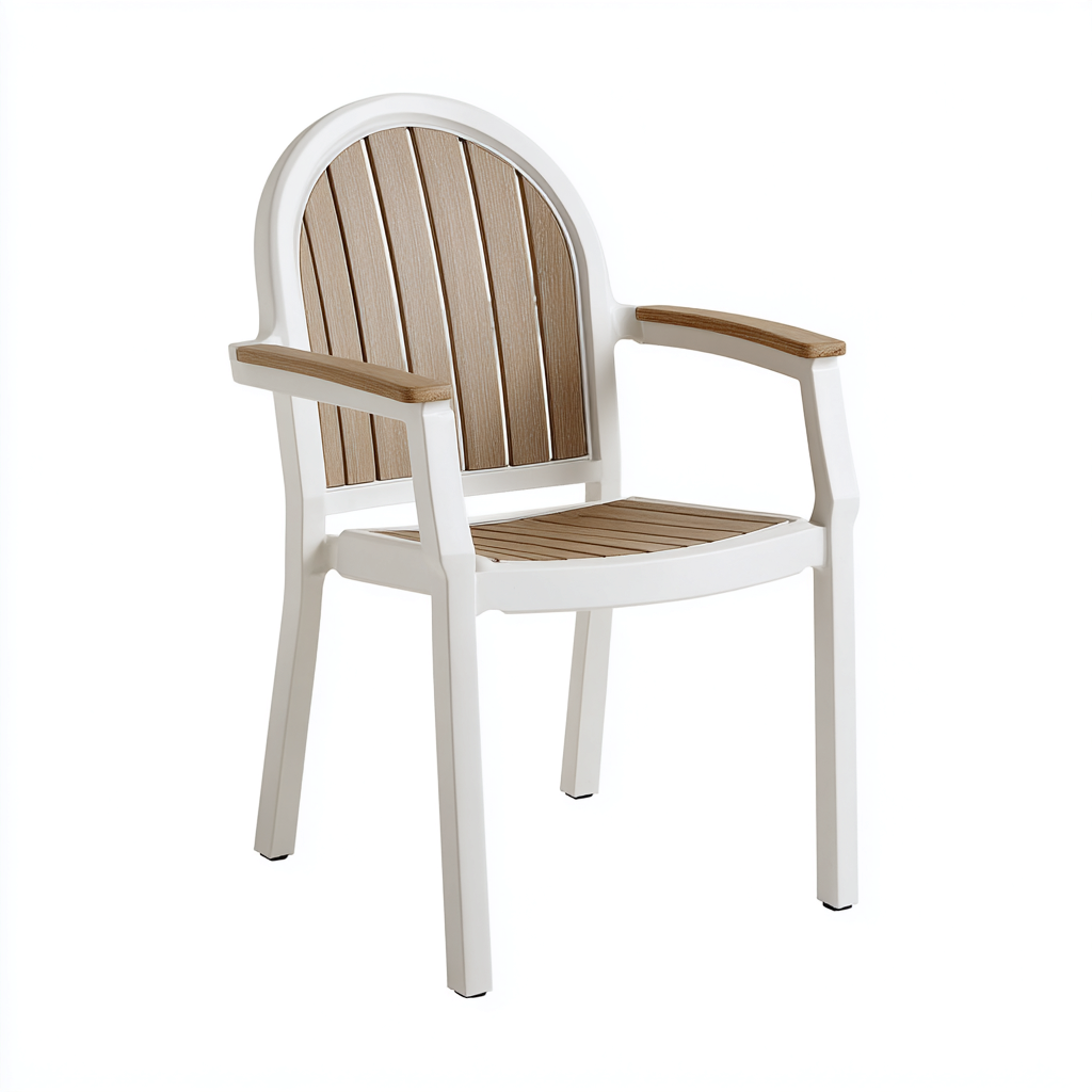 Chaise de jardin plastique et effet bois - 58x60x90 cm - blanc-marron - style contemporain-Craftete