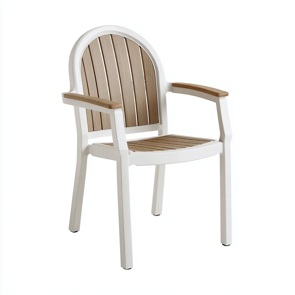 Chaise de jardin plastique et effet bois - 58x60x90 cm - blanc-marron - style contemporain-Craftete