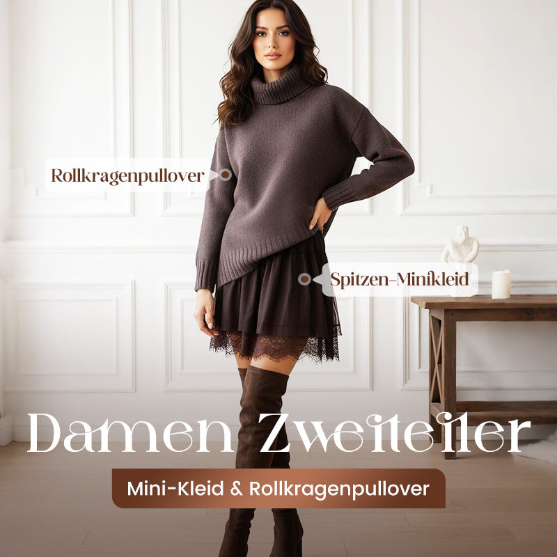 Auresisi Damen zweiteiliges Set: Pulloverkleid mit Rollkragen und Unterkleid-Auresis