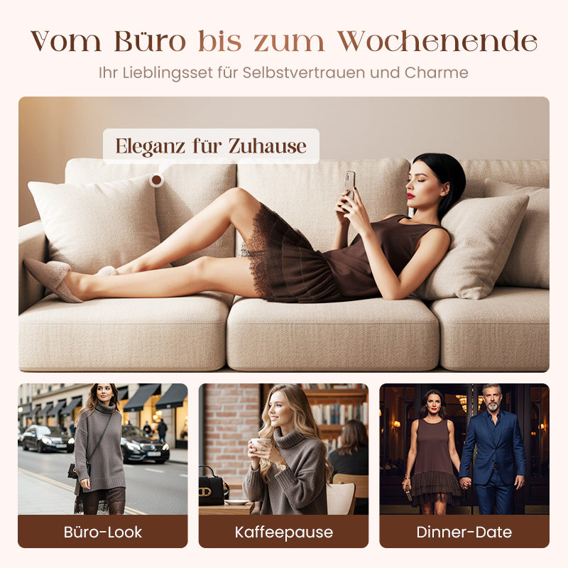 Auresisi Damen zweiteiliges Set: Pulloverkleid mit Rollkragen und Unterkleid-Auresis