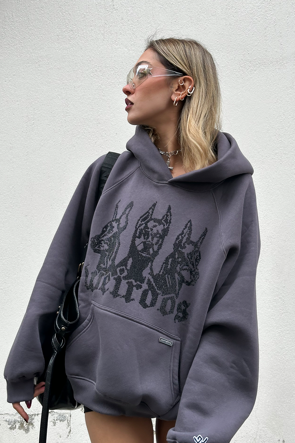 ANTHRACITE rhinestone oversized hoodie