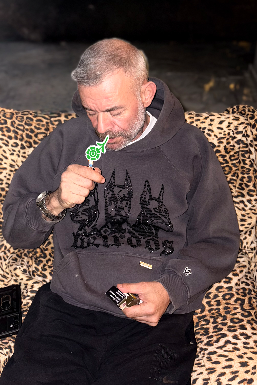 ANTHRACITE rhinestone oversized hoodie