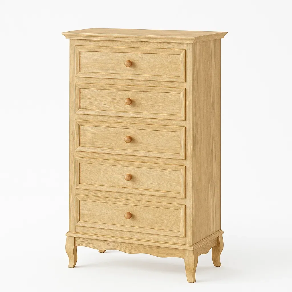 Cassettiera alta in legno di quercia a 5 cassetti naturale-CASALIQ