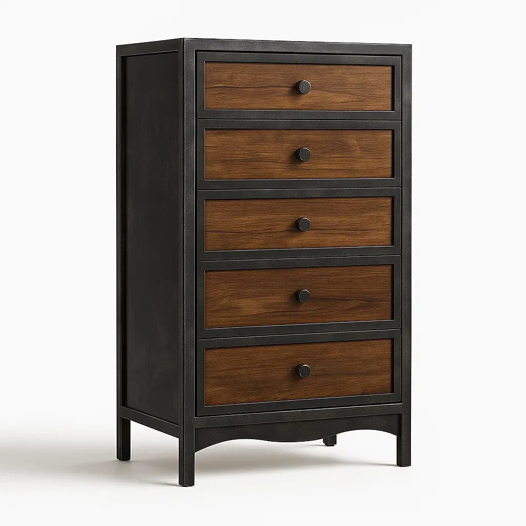 Cassettiera in legno e metallo 5 cassetti noce/nero-CASALIQ