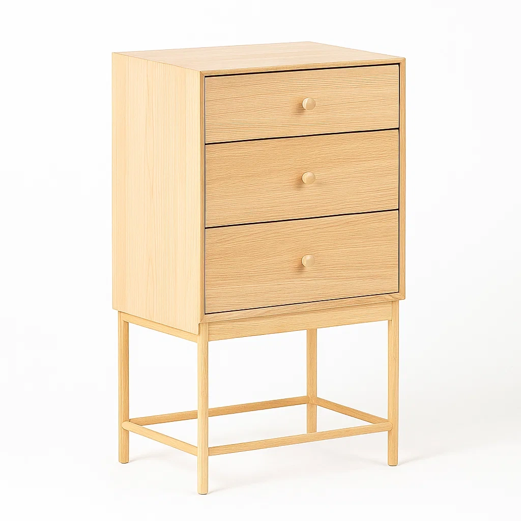 Cassettiera in legno con tre cassetti rovere chiaro-CASALIQ